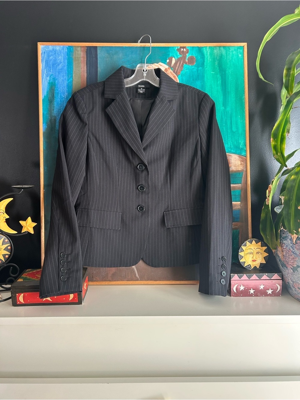 Majora Black Pinstripe Blazer Jacket Career Office Business Women’s Size 10